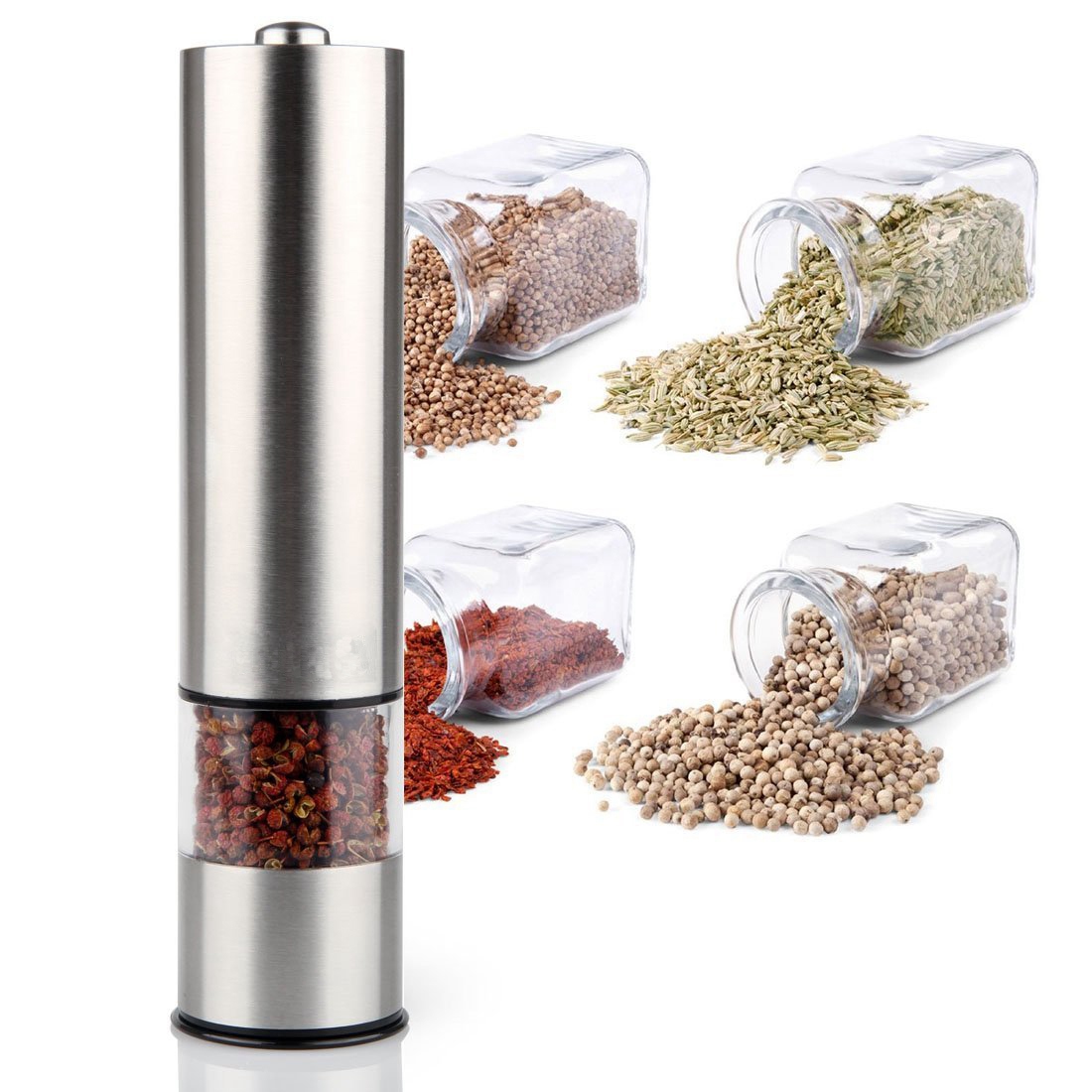Kitchen Gadgets Electric - เครื่องบดเกลือและพริกไทยไฟฟ้า A56T-สแตนเลส เครื่องบดสมุนไพรและเครื่องเทศอัตโนมัติ ปรับความละเอียดได้ ของขวัญ อุปกรณ์ครัว