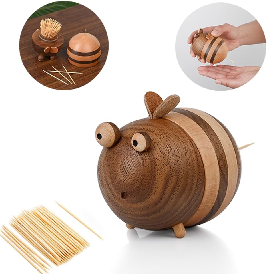 Kitchen Gadgets Images - ที่ใส่ไม้จิ้มฟันรูปผึ้งพร้อมไม้จิ้มฟัน 150 ชิ้น, อุปกรณ์ครัวน่ารักสำหรับตกแต่งบ้าน, ของขวัญสุดพิเศษสำหรับคนรักผึ้ง