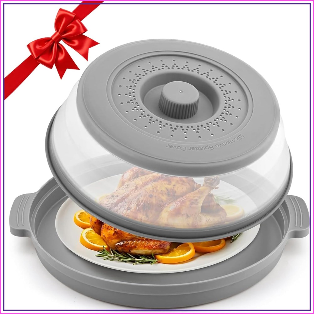 Kitchen Gadgets Images - ฝาครอบไมโครเวฟขนาดใหญ่ 10.7 นิ้ว พร้อมฐานป้องกันการลวกมือ ซิลิโคนปลอดสาร BPA
