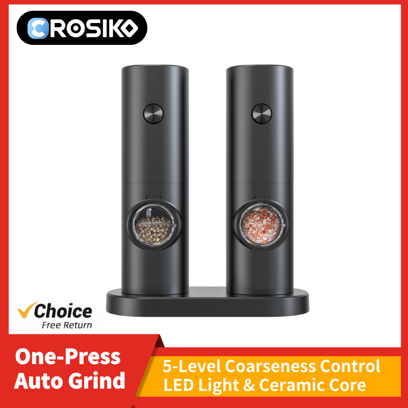 Kitchen Gadgets Electric - CROSIKO KYMQ-14BS เครื่องบดเกลือพริกไทยไฟฟ้า LED 5 เกียร์ปรับได้