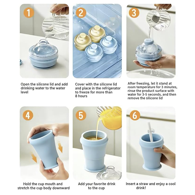 Kitchen Gadgets Built In - แก้วน้ำแข็งพับได้แบบพกพา รุ่นใหม่ ปี 2026 พร้อมหลอดในตัว แม่พิมพ์ซิลิโคนเกรดอาหาร